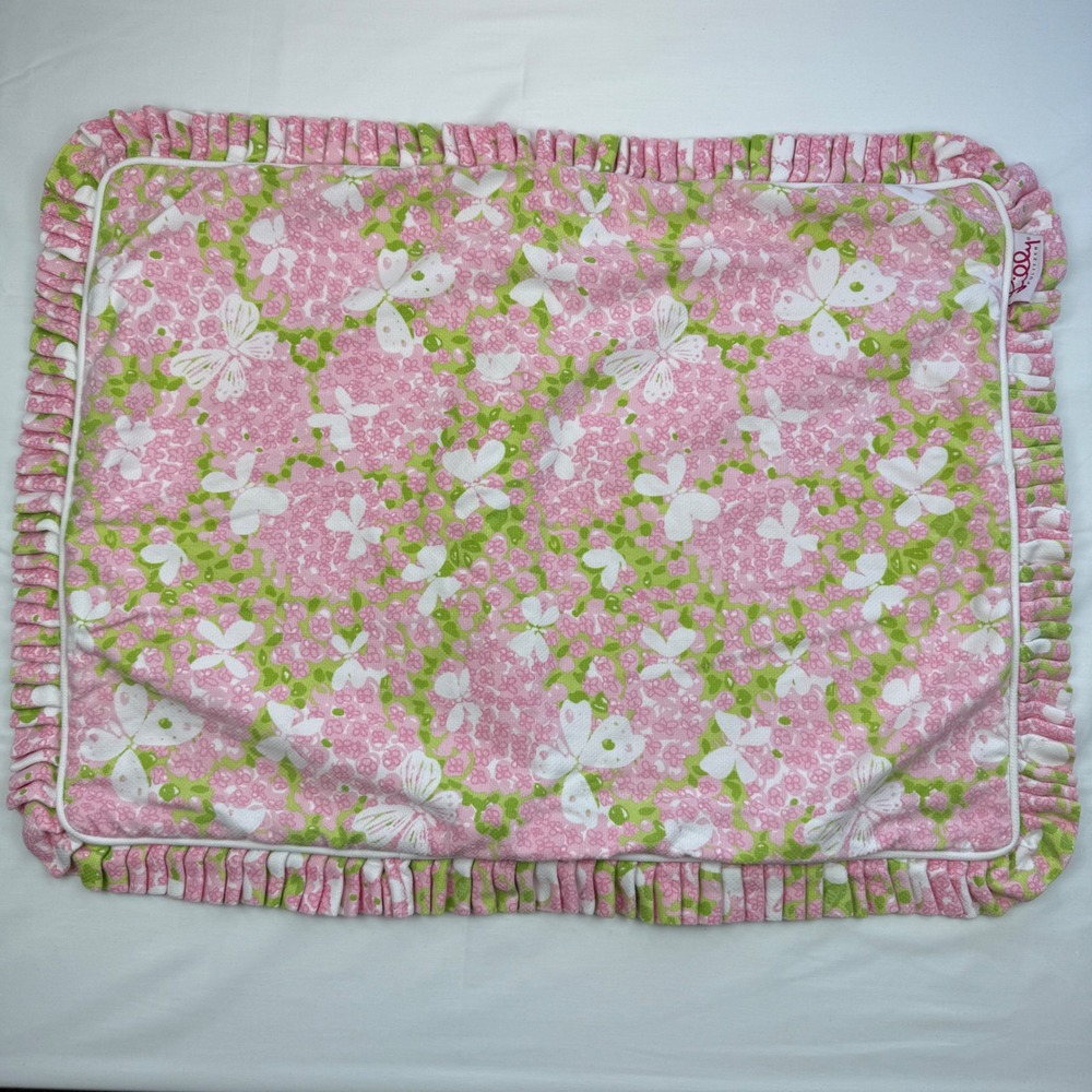 Lilly Pulitzer Pillow Sham Standard Pink Green Butterfly Floral Cottage Ruffle